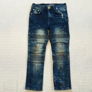 Lion Dynasty Kids Slim Fit Jeans Size 7 Blue Denim Moto Style Distressed